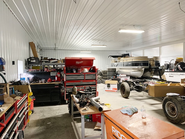 garage featuring a workshop area