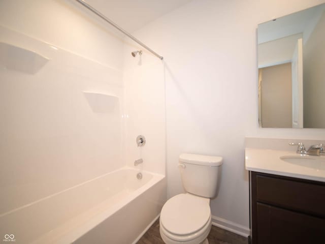 full bathroom with shower / tub combination, vanity, and toilet