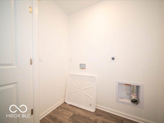 laundry area featuring laundry area, baseboards, dark wood-style floors, washer hookup, and electric dryer hookup