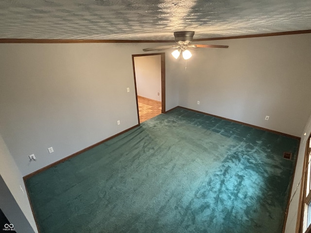 8855 N Waverly Park Rd, Martinsville, IN 46151 - unfurnished room with ornamental molding, baseboards, a ceiling fan, and a textured ceiling