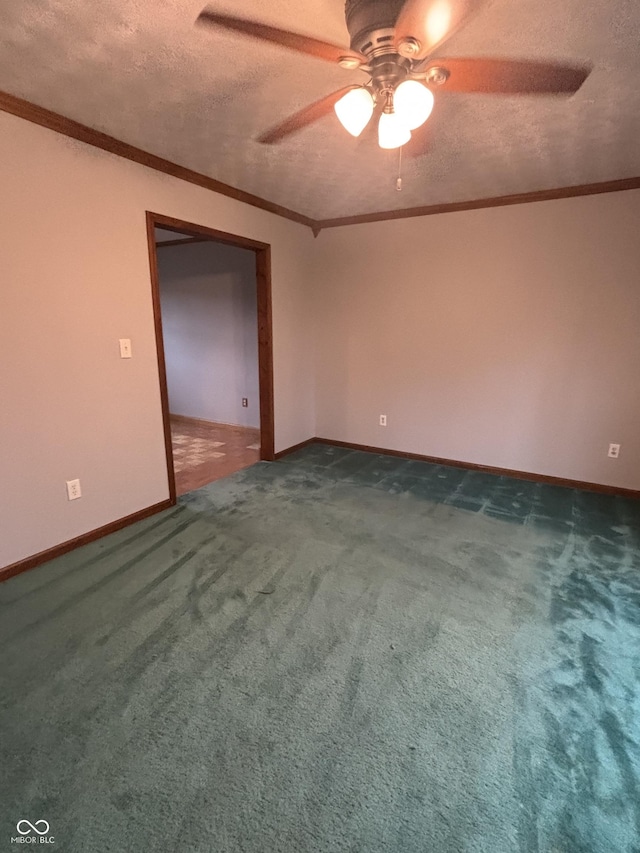 8855 N Waverly Park Rd, Martinsville, IN 46151 - empty room with carpet flooring, ornamental molding, a textured ceiling, and ceiling fan