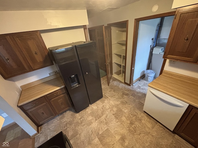 8855 N Waverly Park Rd, Martinsville, IN 46151 - kitchen with light countertops, dark brown cabinetry, dishwasher, and washer / clothes dryer