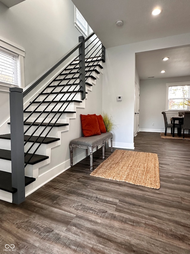 stairway with wood-type flooring