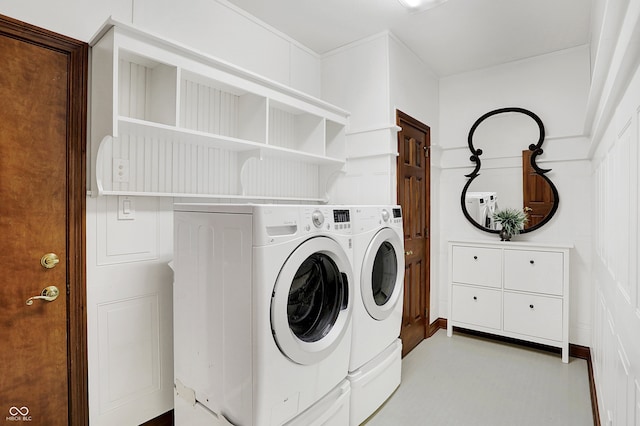 washroom with washing machine and clothes dryer