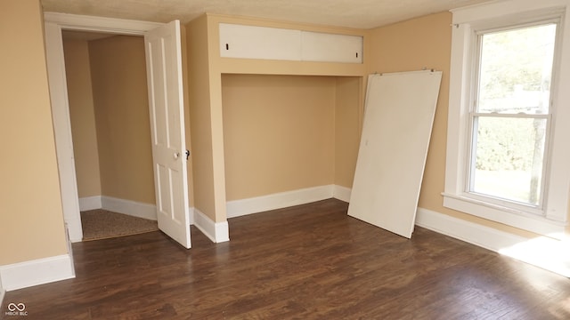 interior space featuring multiple windows, dark wood-type flooring, and a closet