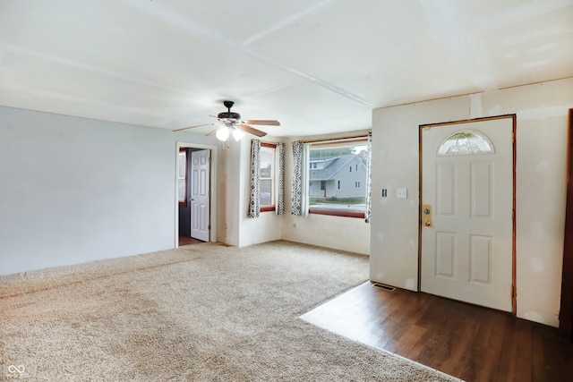 entrance foyer with hardwood / wood-style floors and ceiling fan