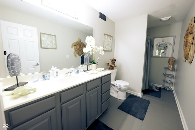 bathroom featuring vanity, toilet, and tile patterned floors