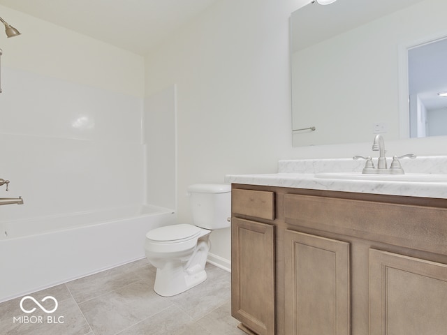 bathroom with toilet, shower / bath combination, tile patterned floors, and vanity