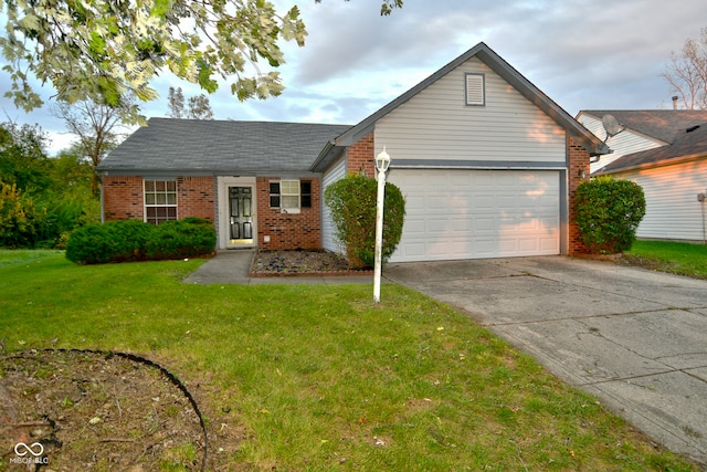 ranch-style house with a garage and a front yard