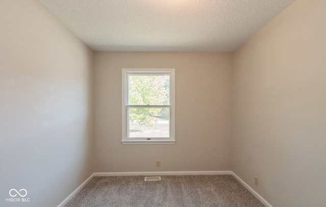 unfurnished room featuring a textured ceiling and carpet