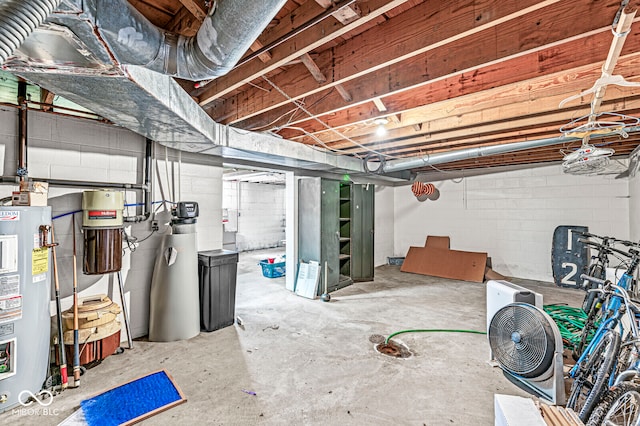 basement featuring electric water heater