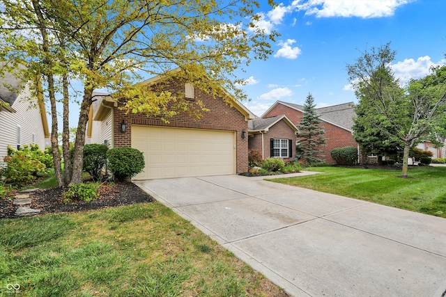 front facade with a front yard and a garage