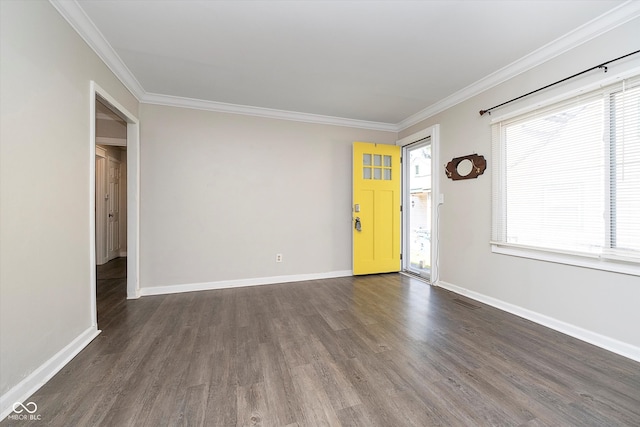 interior space featuring crown molding and dark hardwood / wood-style floors