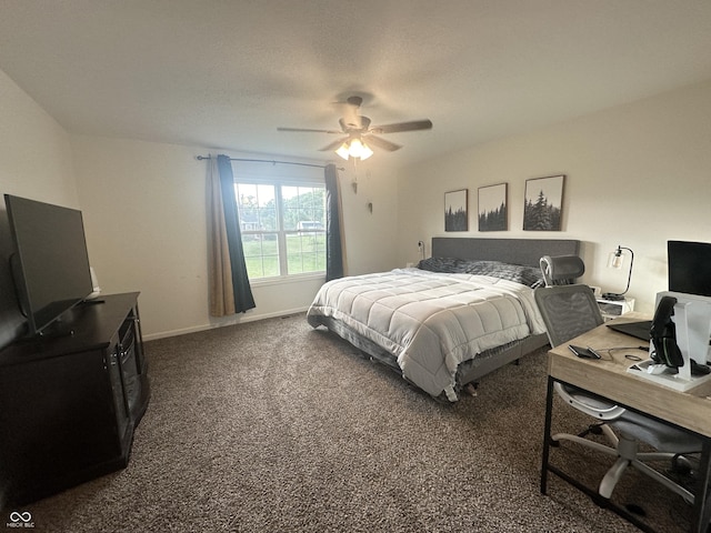 bedroom with baseboards, ceiling fan, and carpet