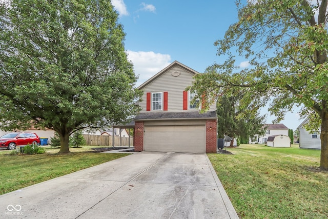 front of property with a garage and a front lawn