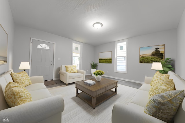 living room with light hardwood / wood-style flooring