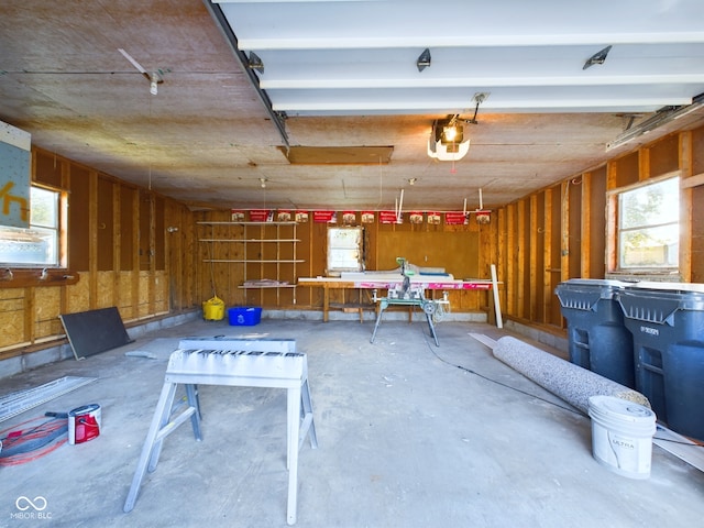 garage with a garage door opener