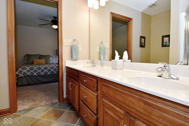 bathroom with vanity and ceiling fan