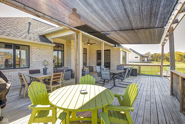 wooden deck with ceiling fan