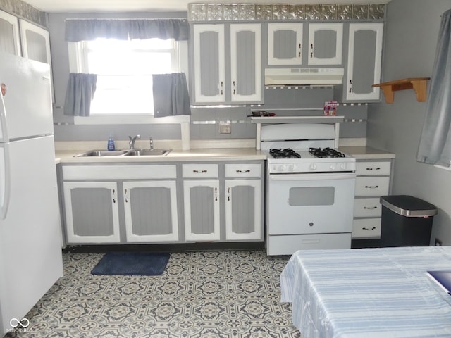 kitchen featuring white appliances and sink