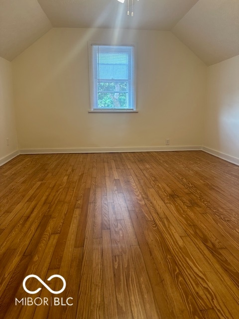 additional living space featuring wood-type flooring and vaulted ceiling