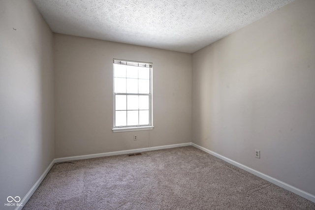 empty room with carpet flooring and a textured ceiling