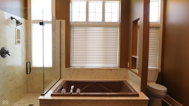 10781 Cedar Ridge Ln, Brownsburg, IN 46278 - bathroom featuring toilet, a stall shower, and a garden tub