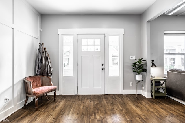 foyer featuring plenty of natural light and dark hardwood / wood-style floors