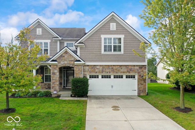 view of front facade with a front lawn and a garage