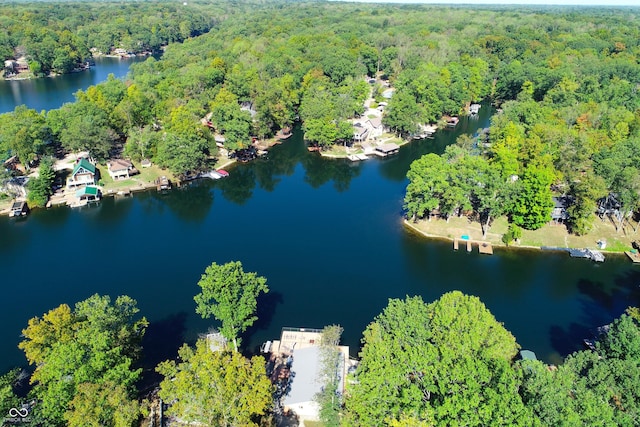 7438 Haw Dr, Nineveh, IN 46164 - bird's eye view featuring a wooded view and a water view