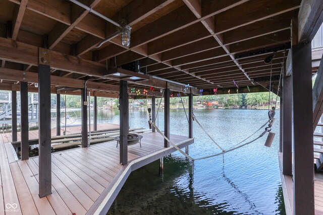 dock area with a water view