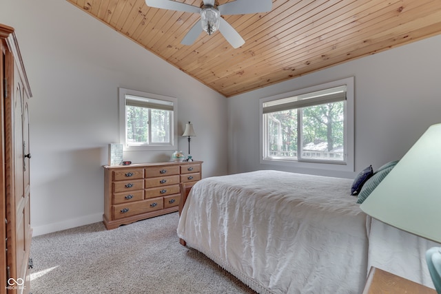 7438 Haw Dr, Nineveh, IN 46164 - bedroom featuring a ceiling fan, carpet floors, wood ceiling, lofted ceiling, and baseboards