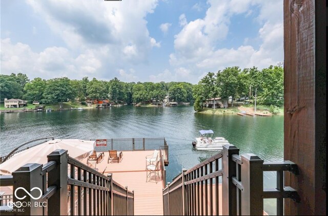 view of dock with a water view