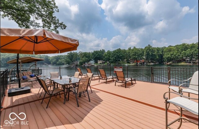 wooden deck with a water view