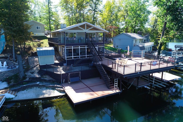 7438 Haw Dr, Nineveh, IN 46164 - view of dock featuring a deck with water view and stairs