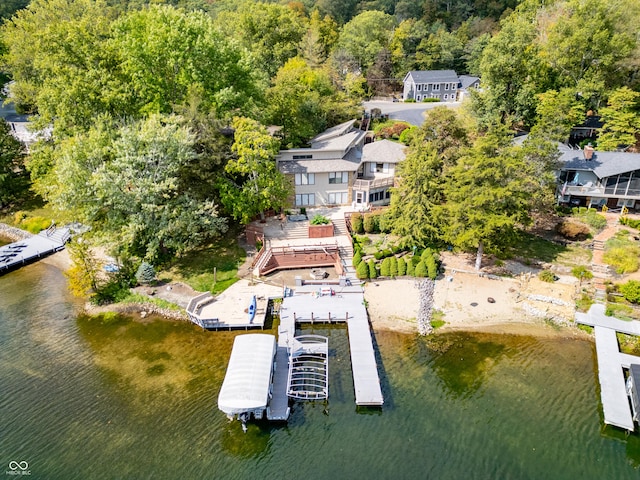 aerial view of a large body of water and a forest