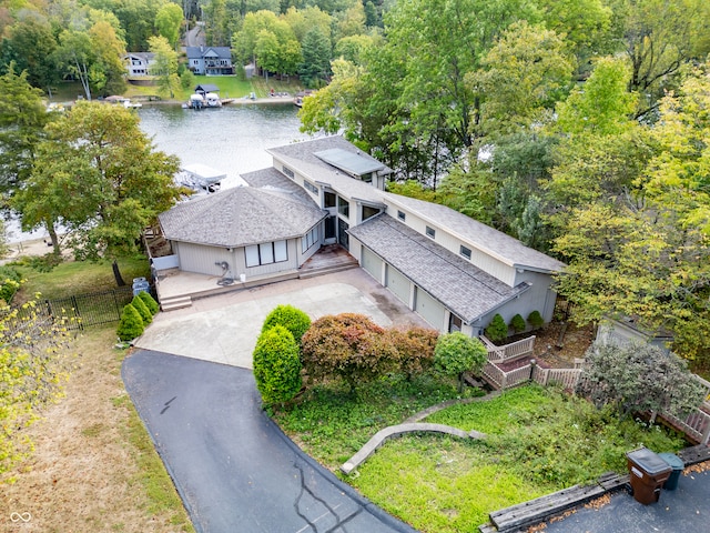 aerial view with a water view