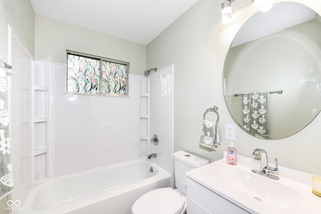 full bathroom with toilet, vanity, and shower / bathing tub combination