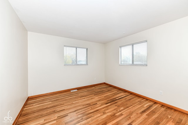 spare room with light hardwood / wood-style floors and plenty of natural light