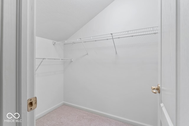 spacious closet with carpet and lofted ceiling