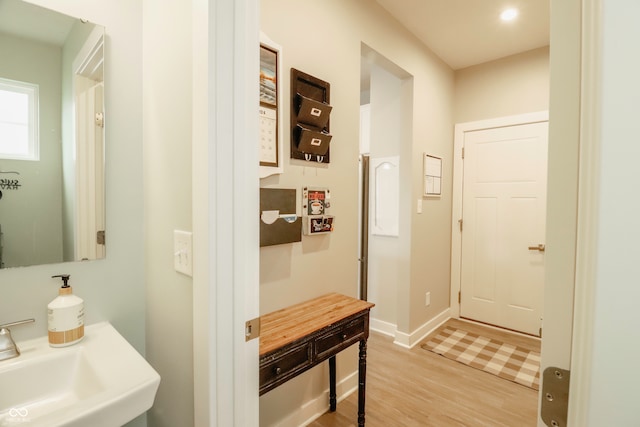 interior space featuring hardwood / wood-style flooring and sink