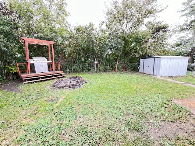 view of yard featuring a storage unit