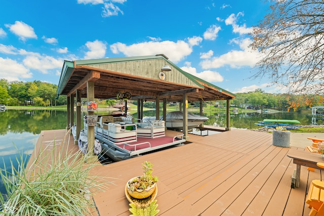 view of dock with a water view