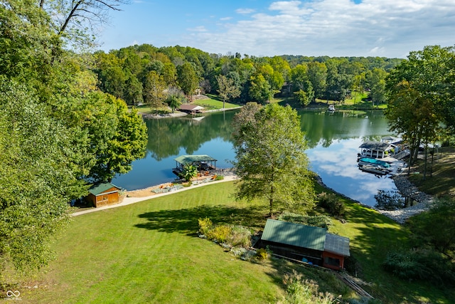 bird's eye view featuring a water view