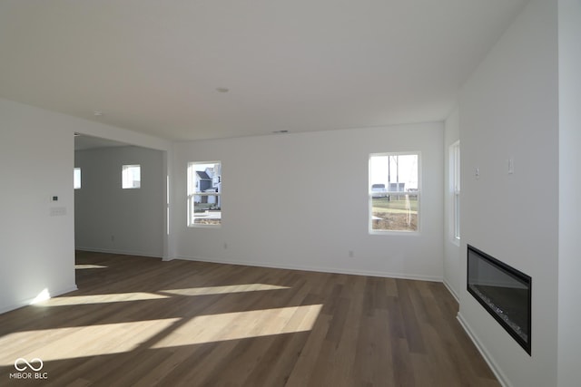 unfurnished living room featuring dark hardwood / wood-style flooring