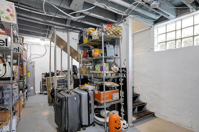 basement featuring water heater