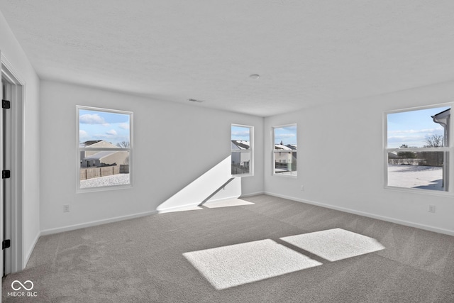 interior space with light carpet and a textured ceiling