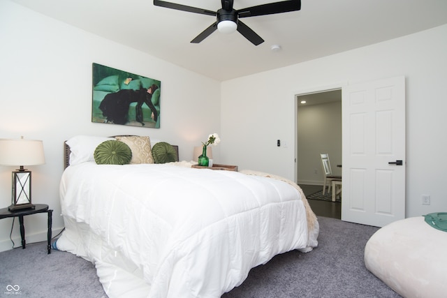 bedroom featuring ceiling fan and carpet flooring