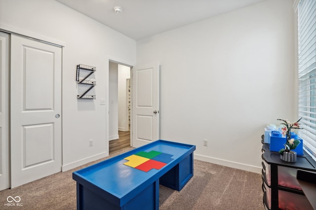 recreation room with carpet