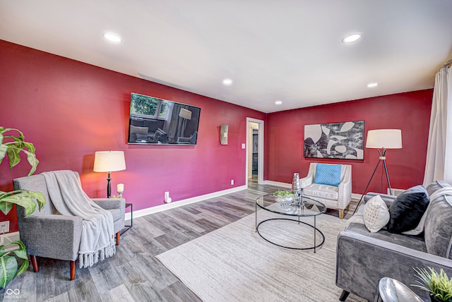 living room with hardwood / wood-style floors